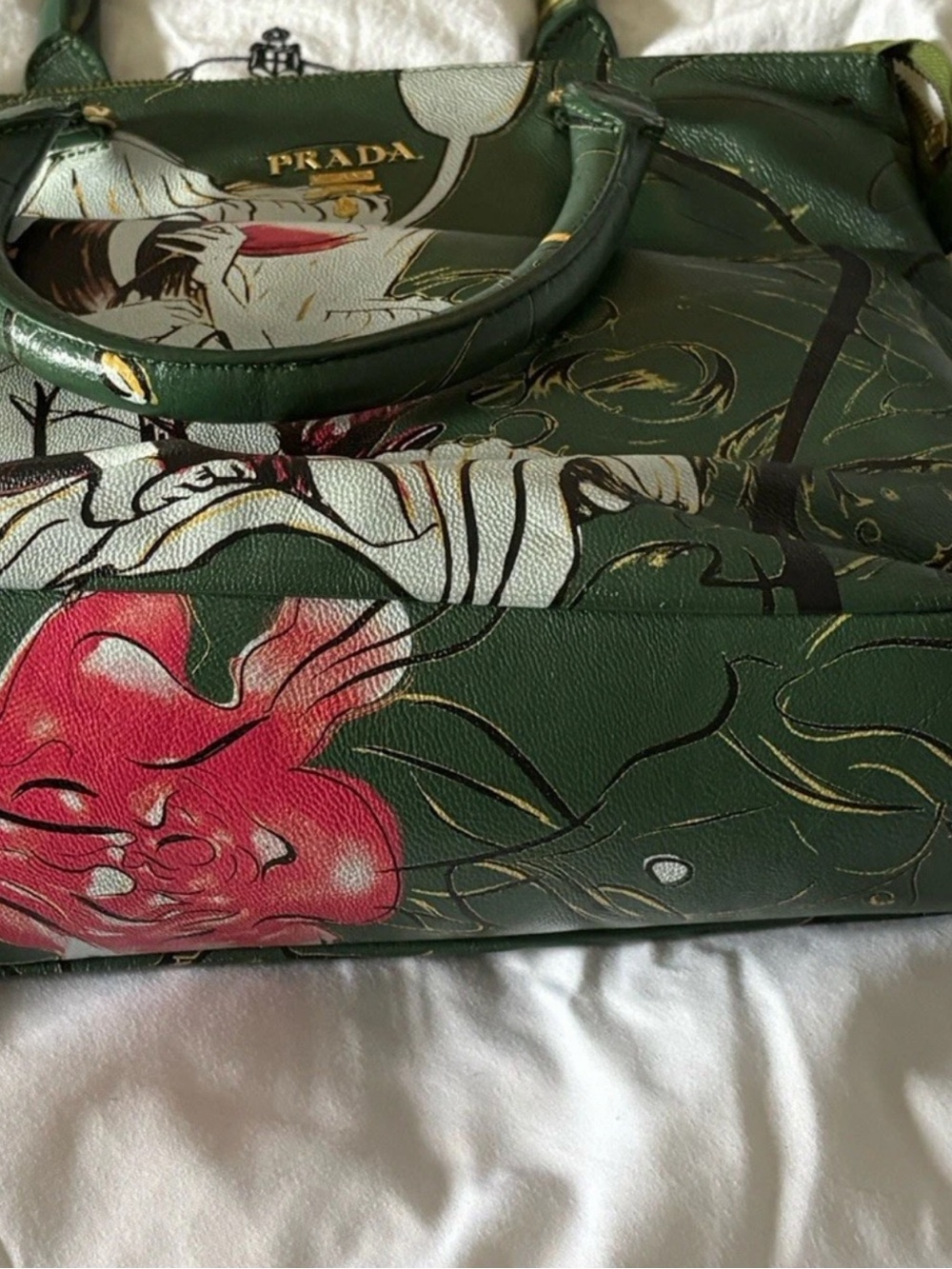Leather Green Fairy Floral Print Satchel Top Handle Bag Zip Closure Artistic Bag - Picture 6 of 8